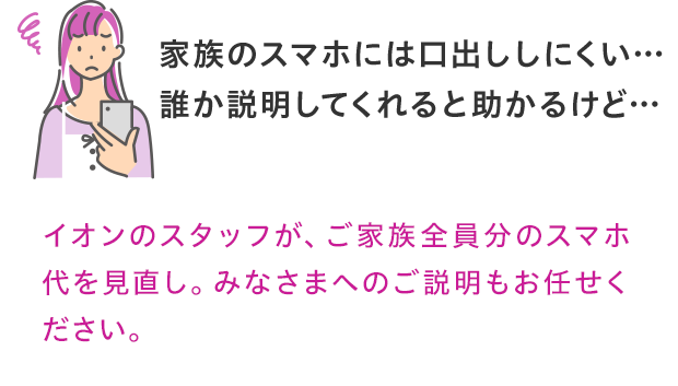 スタッフが、ご家族全員分のスマホ代を見直しします。みなさまへのご説明もお任せください。